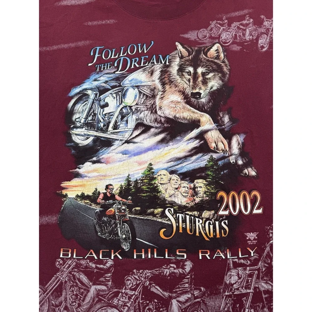 Vintage Sturgis Shirt Mens 2XL Red Black Hills Rally Wolf Eagle 2002 Tee AOP